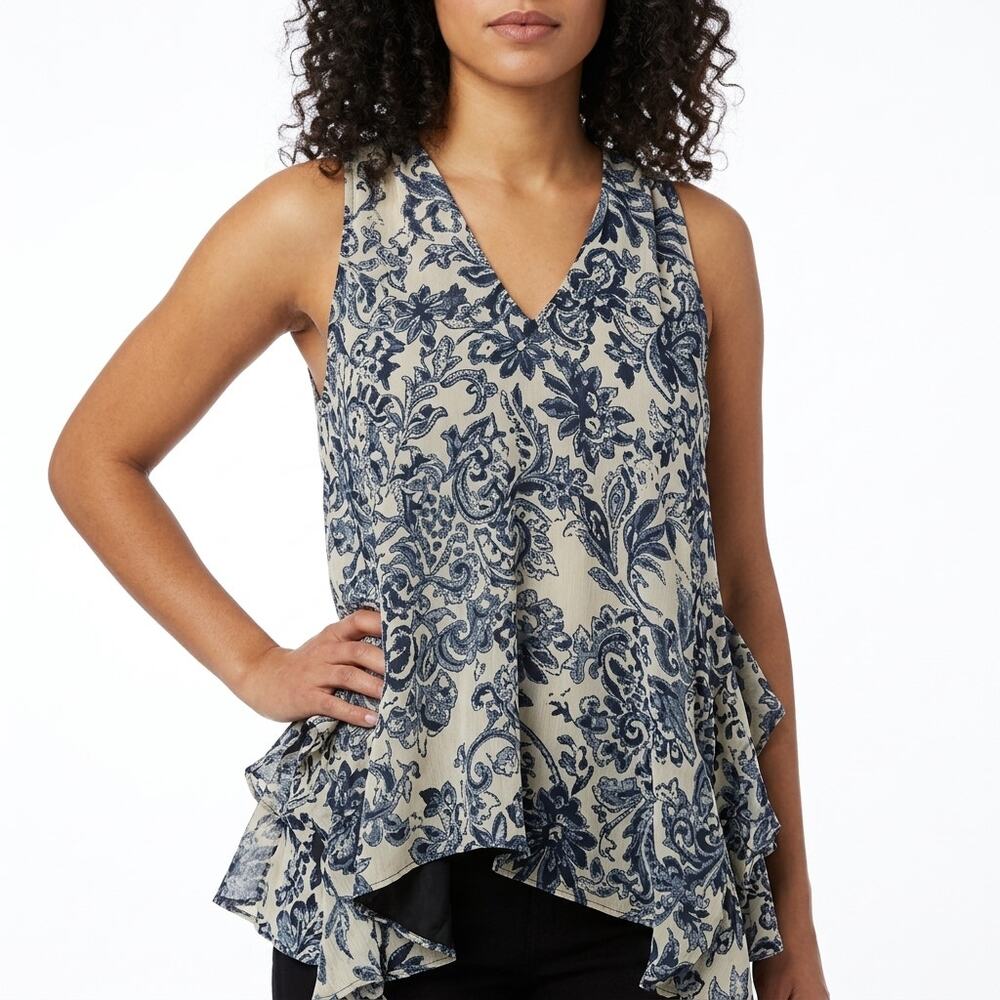 Arden B Blue Floral Lightweight Blouse Women Size S